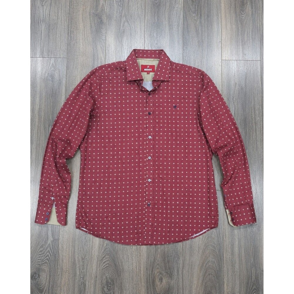 Mondo Mens 3XL Red Geometric Print Long Sleeve Button Up Shirt Contrast Trim